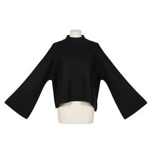Club Monaco Lillean Cashmere Blend Sweater Black Wide Sleeve Mock Neck Large NWT